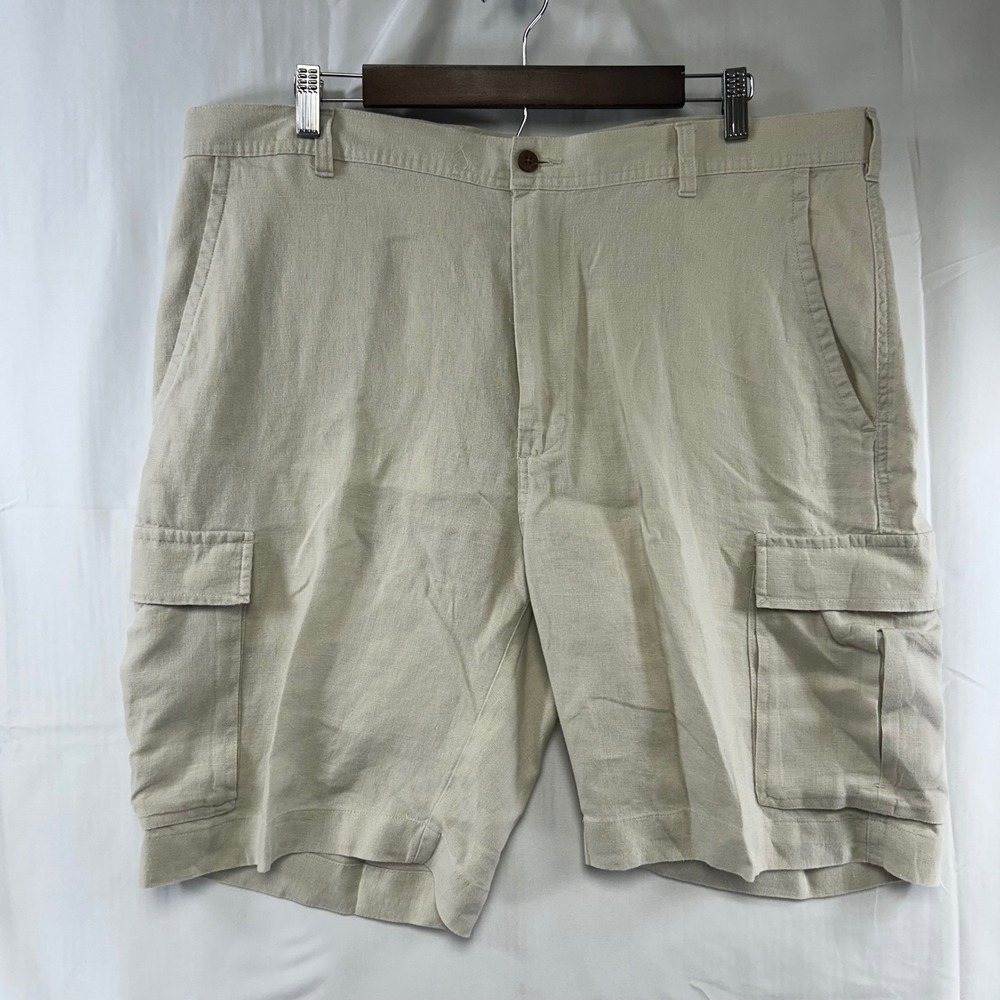 Jos. A. Bank Cargo Shorts Mens 40W Khaki Beige 100% Linen Utility Summer